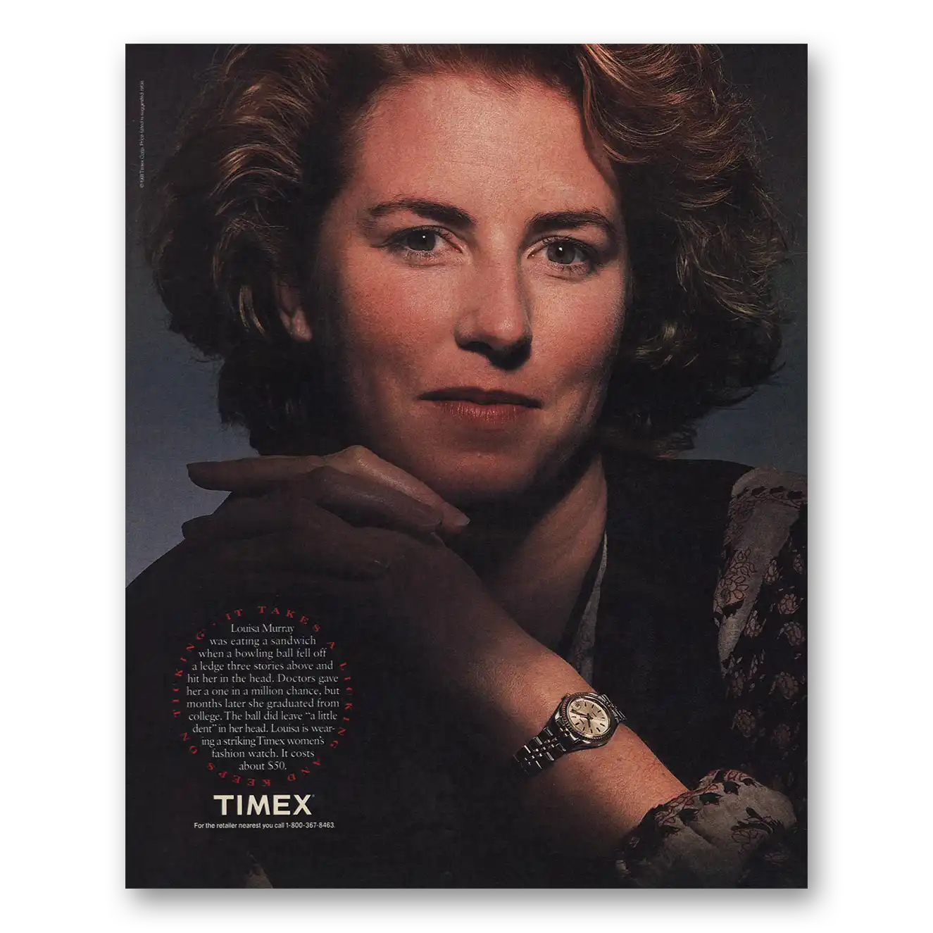 1991 Timex Watch Louisa Murray Bowling Ball Vintage Magazine Print Ad