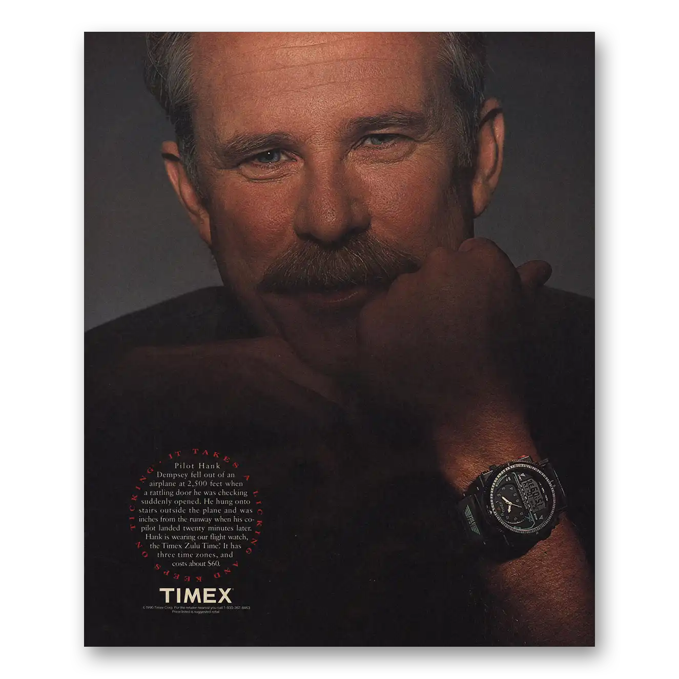 1991 Timex Watch Pilot Hank Dempsey Vintage Magazine Print Ad