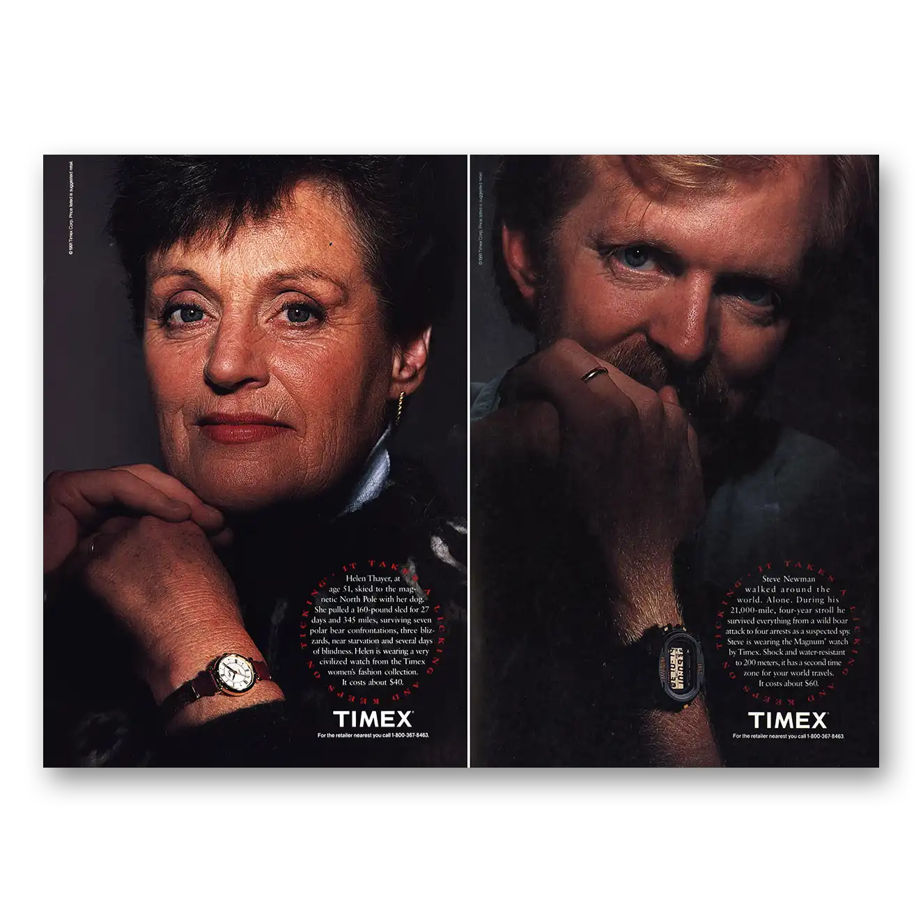 1991 Timex Watch Helen Thayer and Steve Newman Vintage Magazine Print Ad