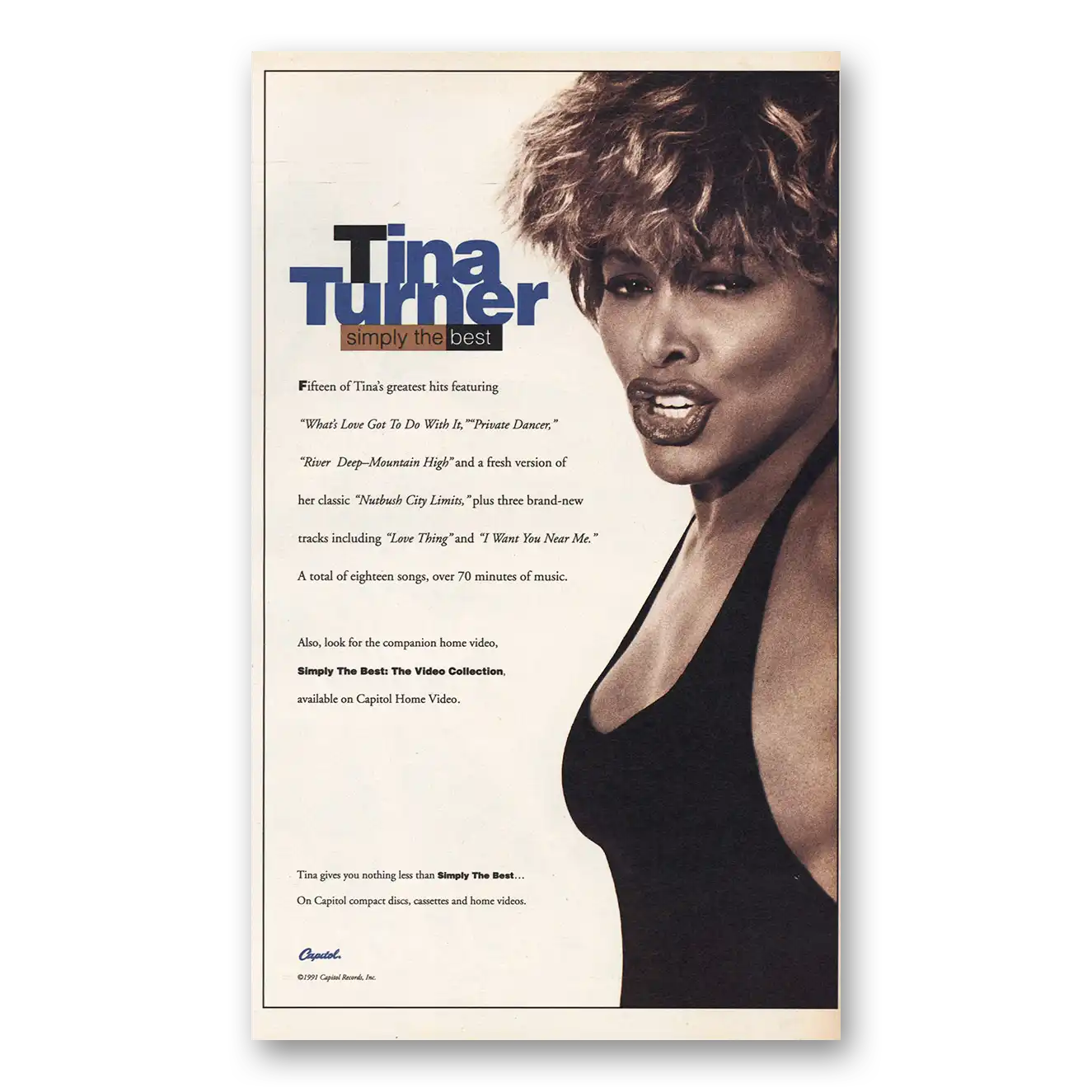 1991 Tina Turner Promo Simply the Best Vintage Magazine Print Ad