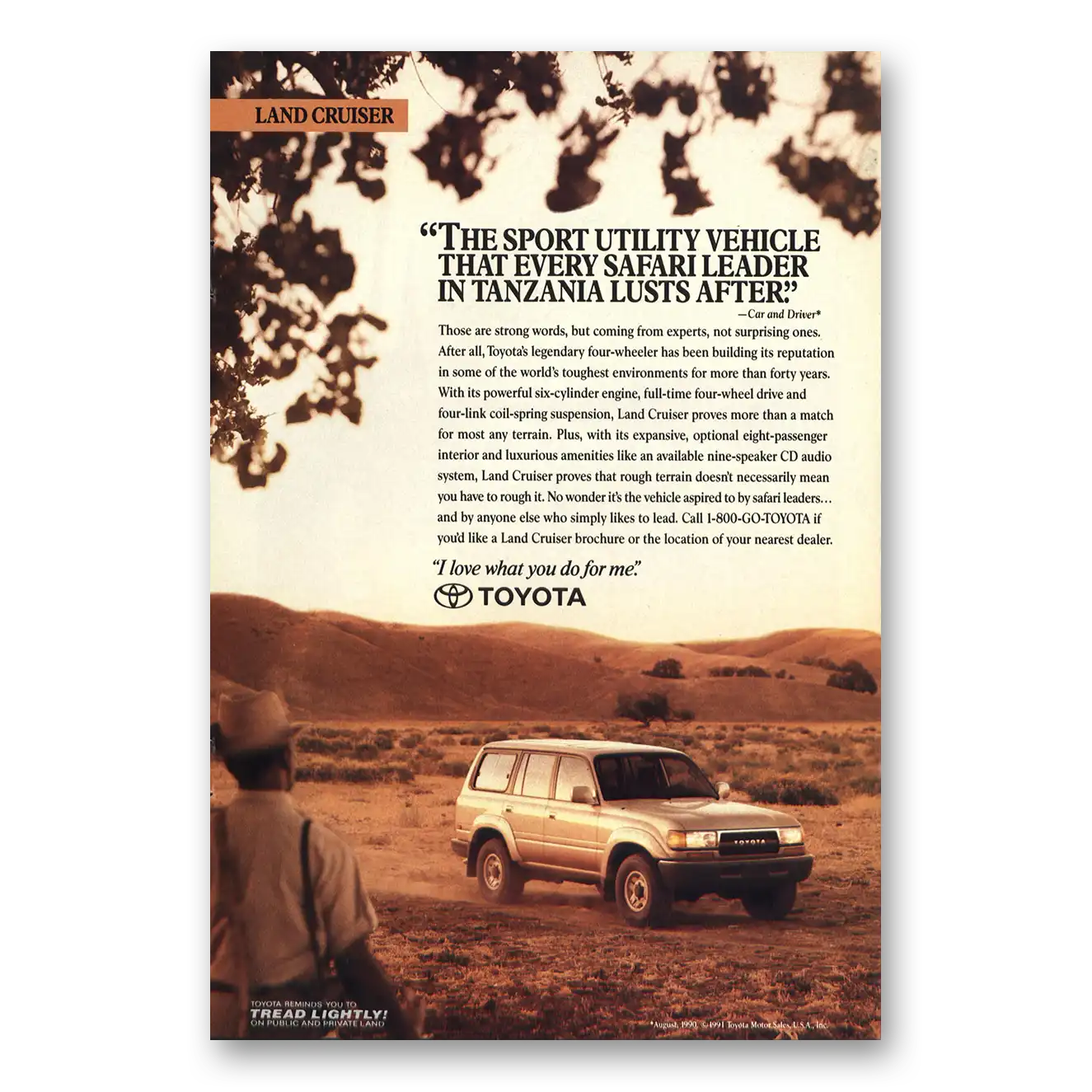 1991 Toyota Land Cruiser Sarfari Leader in Tanzania Vintage Magazine Print Ad