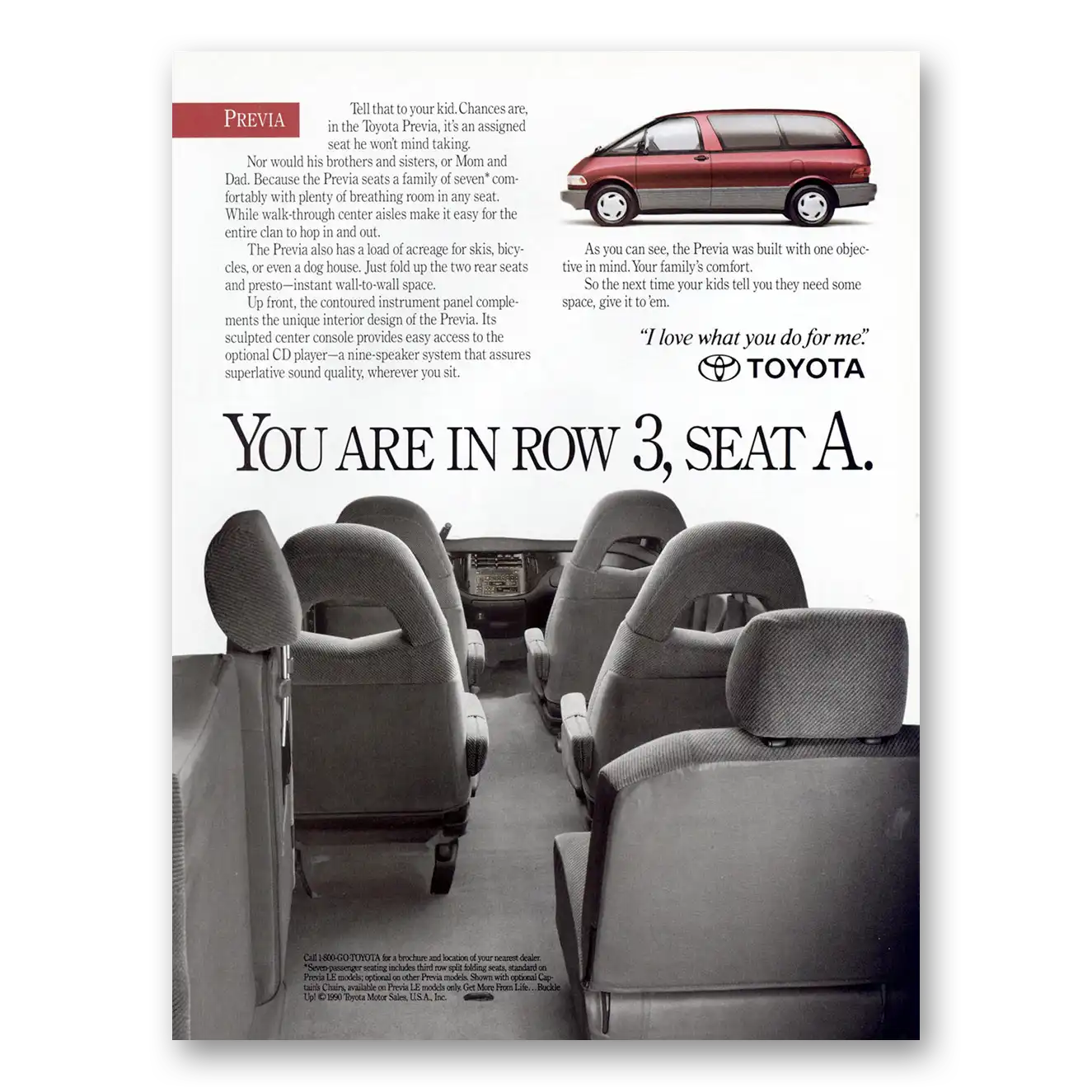 1991 Toyota Previa You Are In Row 3 Seat A Vintage Magazine Print Ad