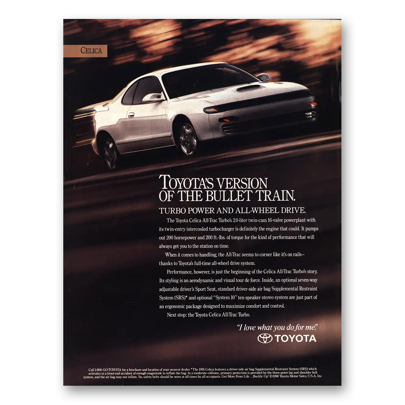 1991 Toyota Celica Version of the Bullet Train Vintage Magazine Print Ad