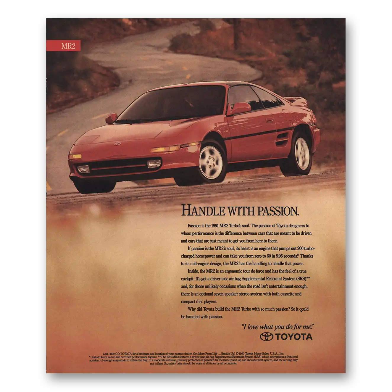 1991 Toyota MR2 Handle With Passion Vintage Magazine Print Ad