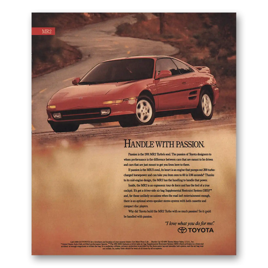 1991 Toyota MR2 Handle With Passion Vintage Magazine Print Ad