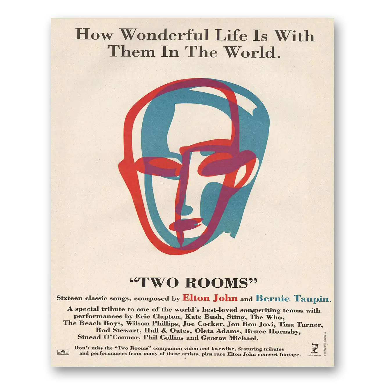 1991 Elton John Two Rooms Bernie Taupin Vintage Magazine Print Ad