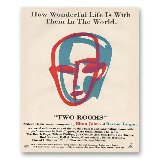 1991 Elton John Two Rooms Bernie Taupin Vintage Magazine Print Ad