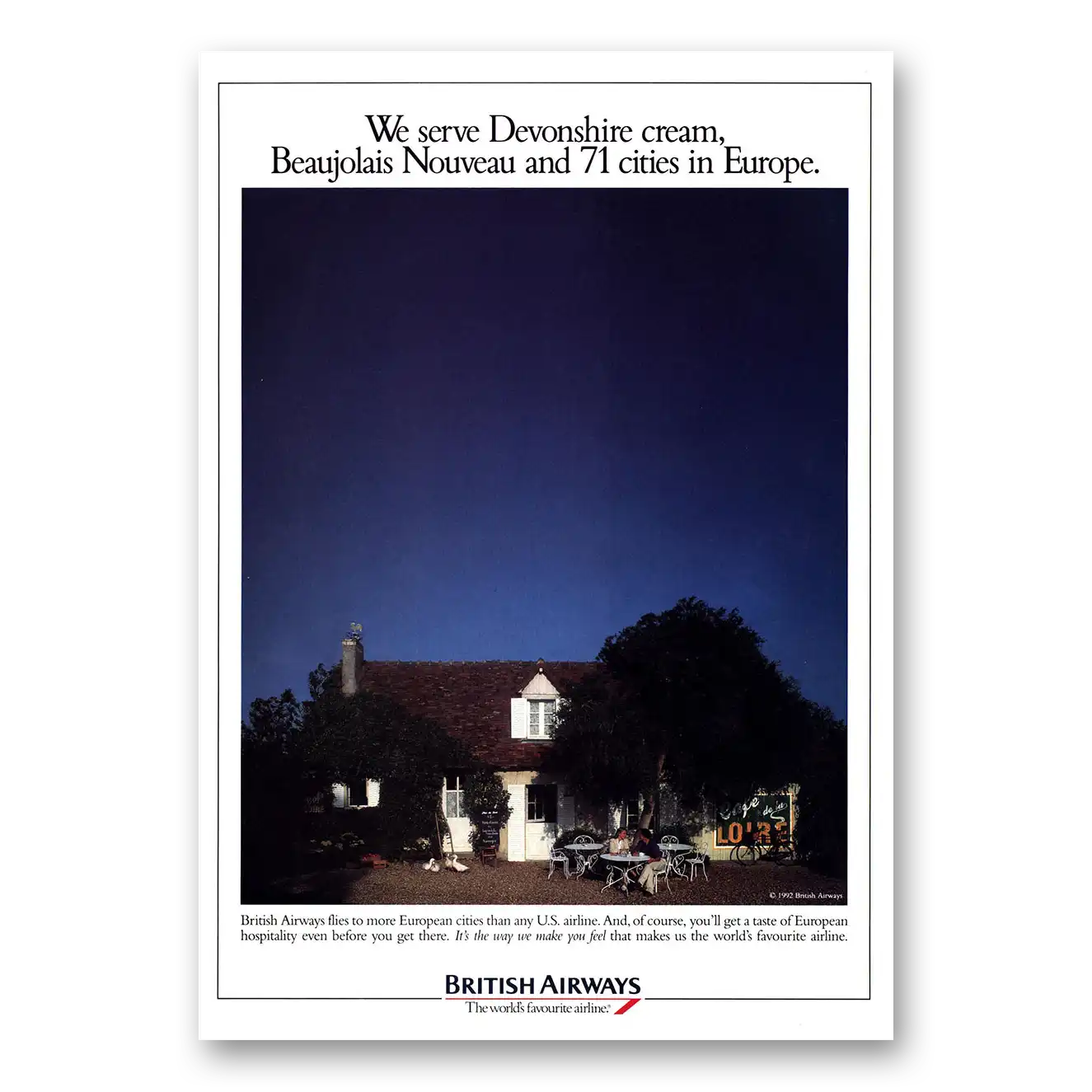 1992 British Airways BOAC We Serve Devonshire Cream Vintage Magazine Print Ad