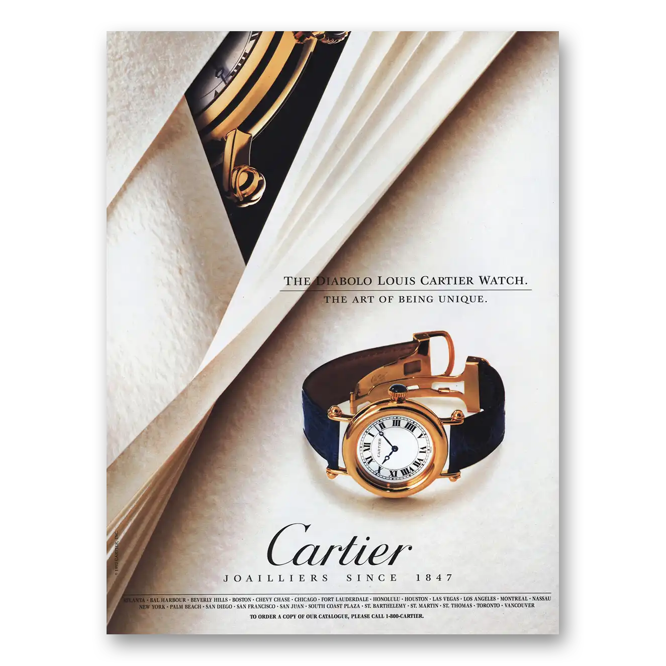 1992 Cartier Watches Diabolo Louis Cartier Watch Vintage Magazine Print Ad