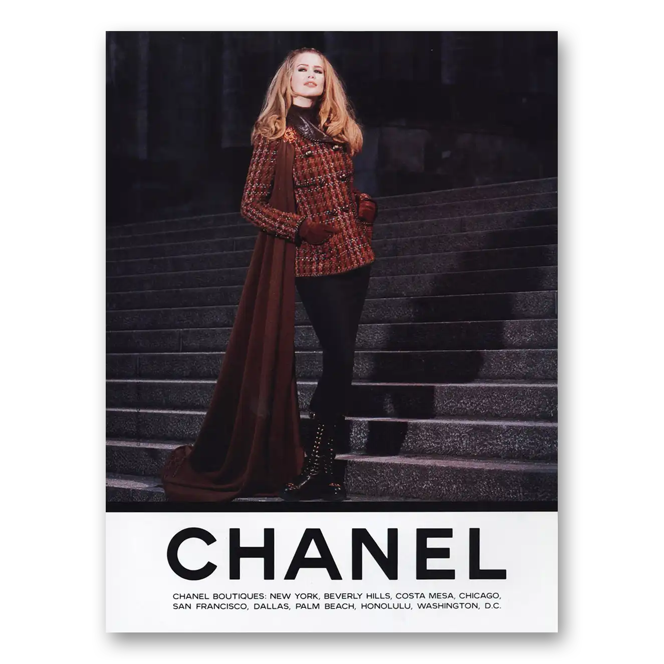 1992 Chanel Fashion Claudia Schiffer Vintage Magazine Print Ad