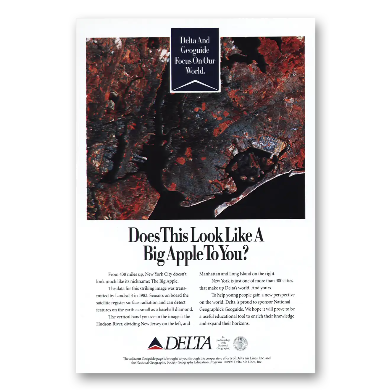 1992 Delta Air Lines Does This Look Like a Big Apple Vintage Magazine Print Ad