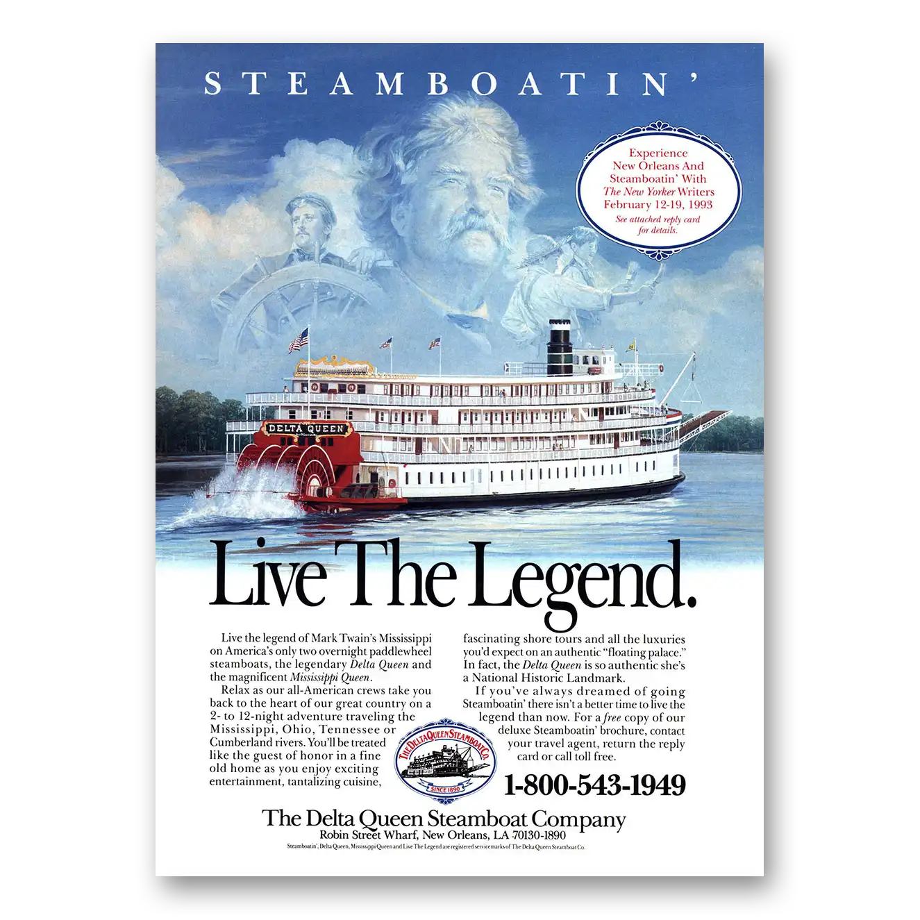 1992 Delta Queen Steamboat Live the Legend Vintage Magazine Print Ad