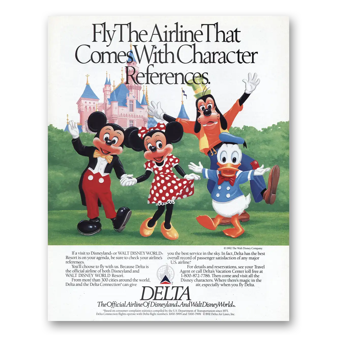 1992 Delta Air Lines Disney Character References Vintage Magazine Print Ad