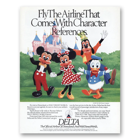 1992 Delta Air Lines Disney Character References Vintage Magazine Print Ad