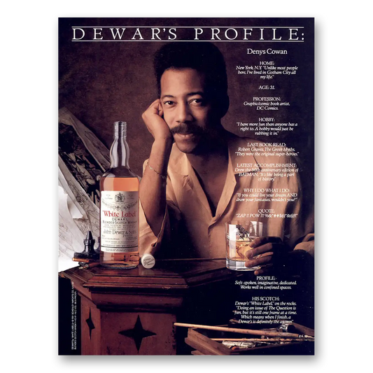 1992 Dewars White Label Denys Cowan DC Comics Vintage Magazine Print Ad