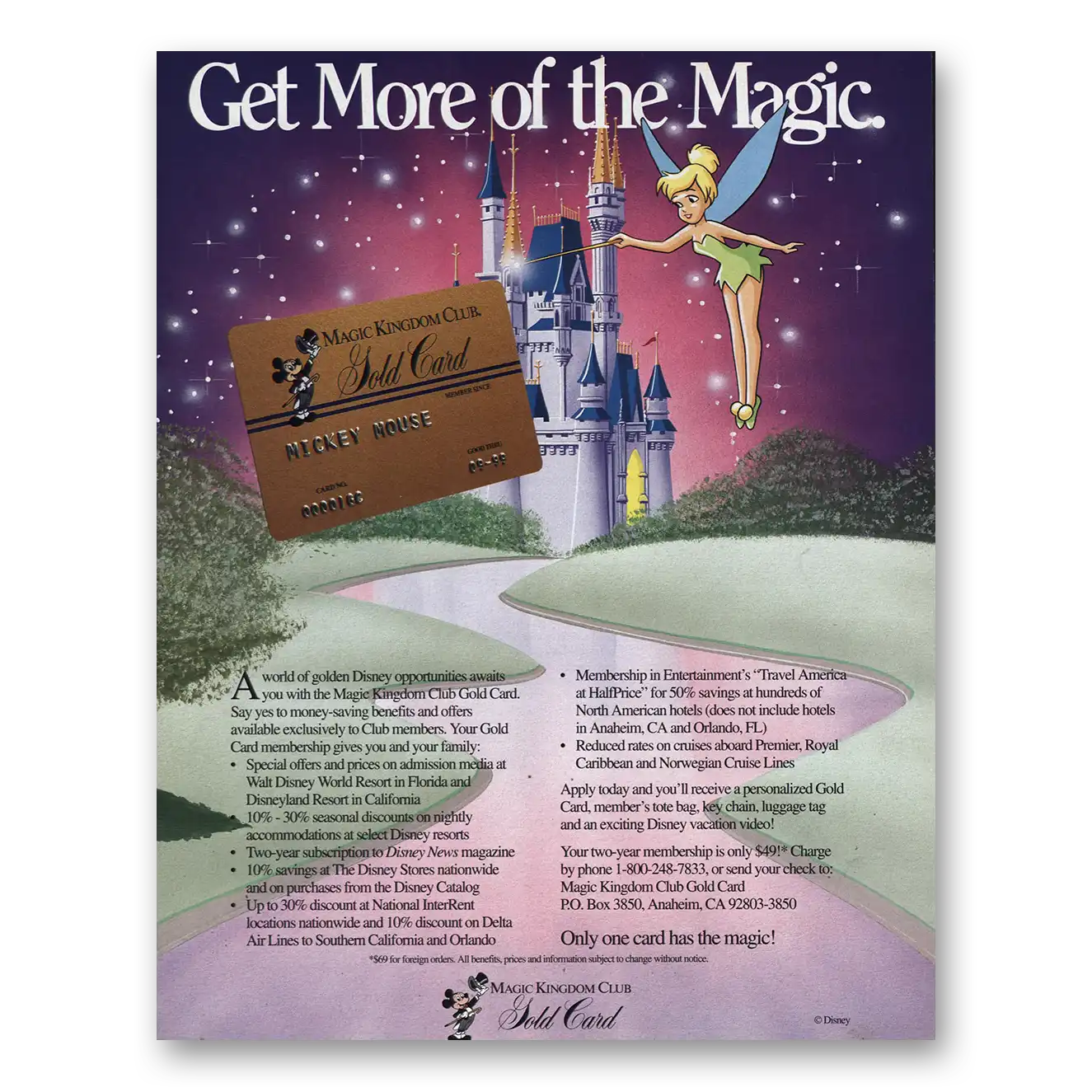 1992 Magic Kingdom Club Gold Card More of the Magic Vintage Magazine Print Ad