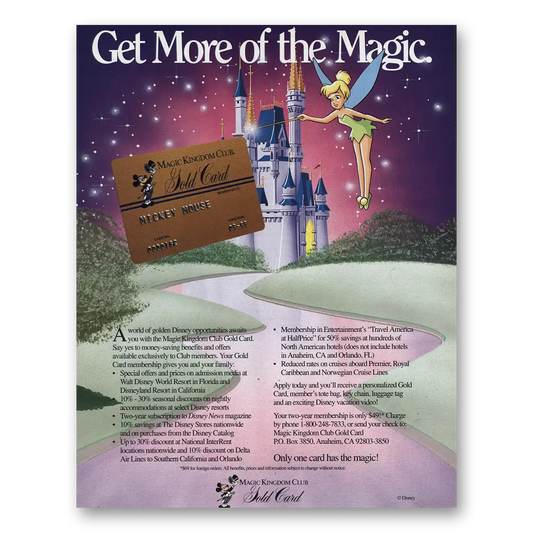 1992 Magic Kingdom Club Gold Card More of the Magic Vintage Magazine Print Ad