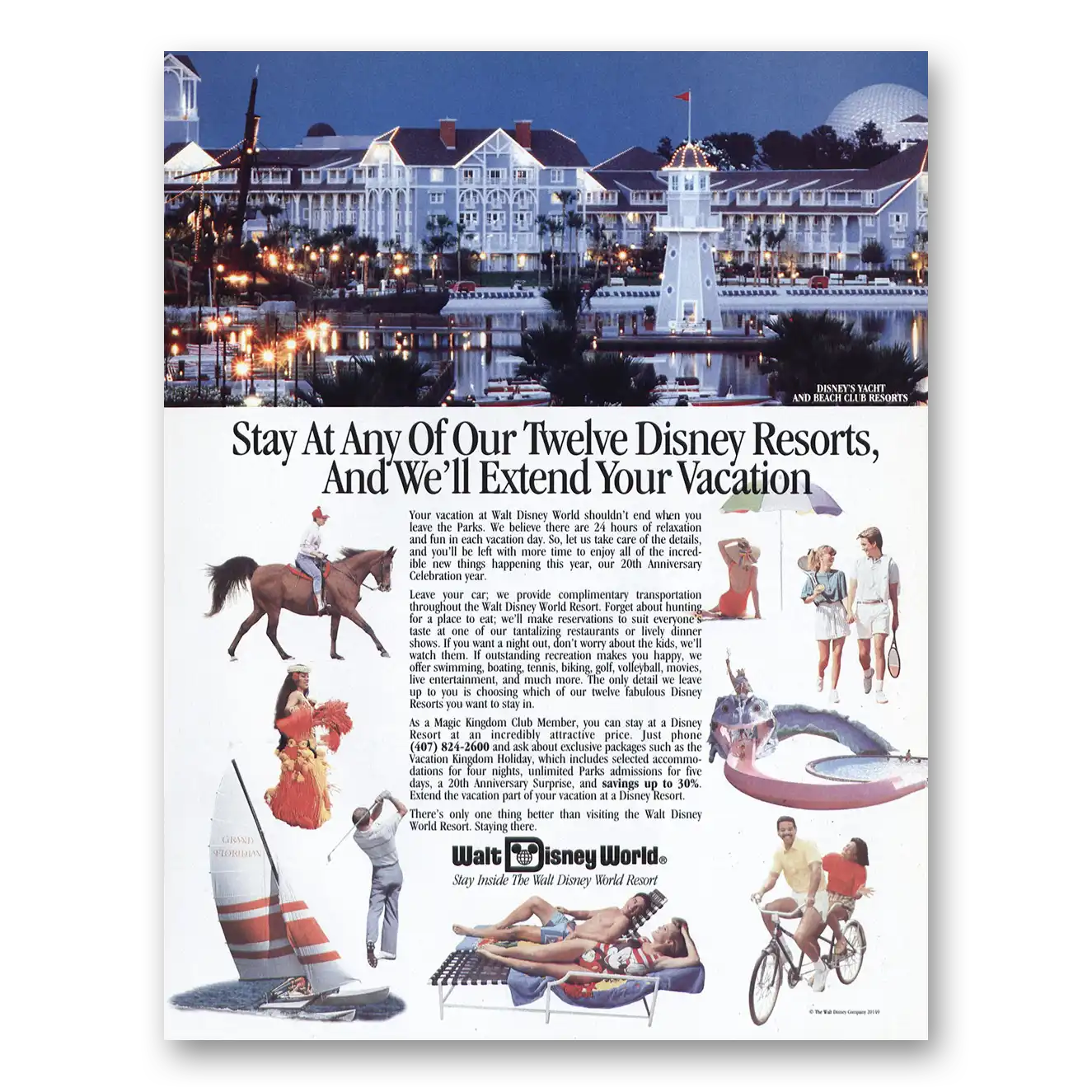 1992 Walt Disney World Twelve Disney Resorts Vintage Magazine Print Ad