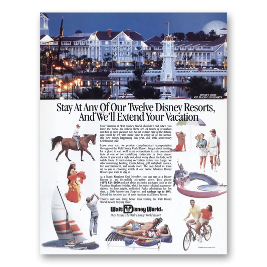 1992 Walt Disney World Twelve Disney Resorts Vintage Magazine Print Ad