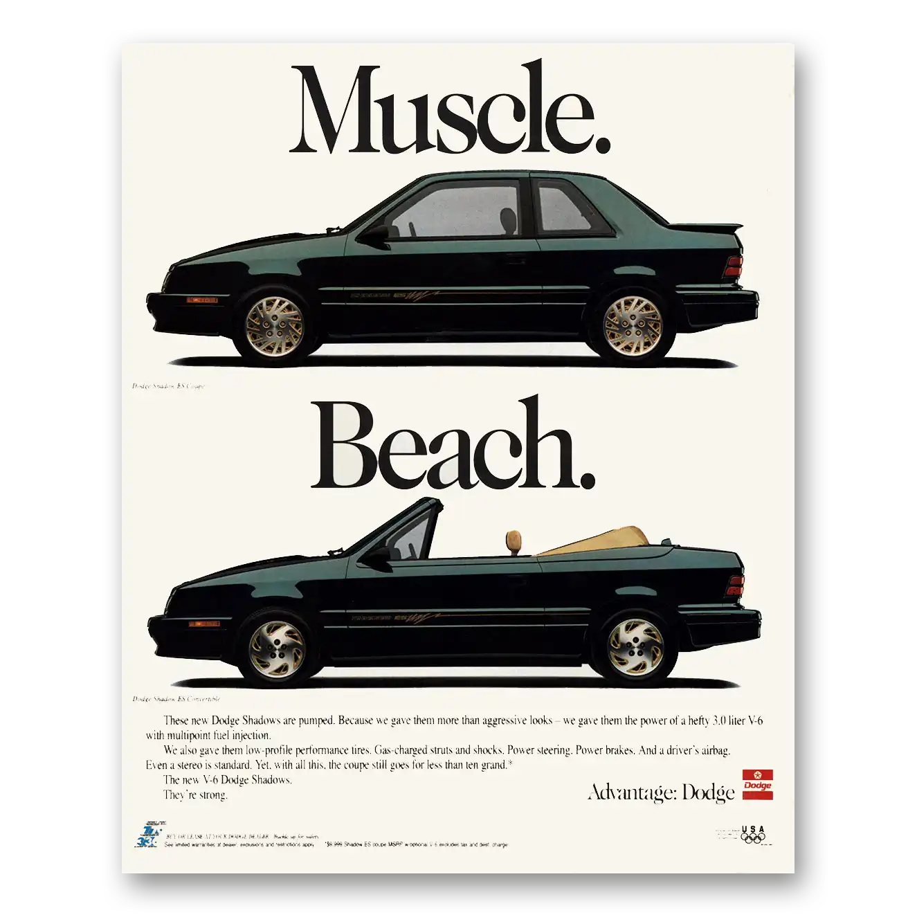 1992 Dodge Shadow Muscle Beach Vintage Magazine Print Ad