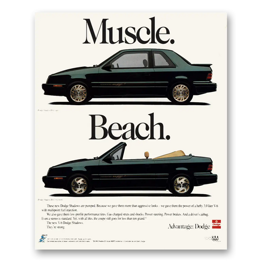 1992 Dodge Shadow Muscle Beach Vintage Magazine Print Ad