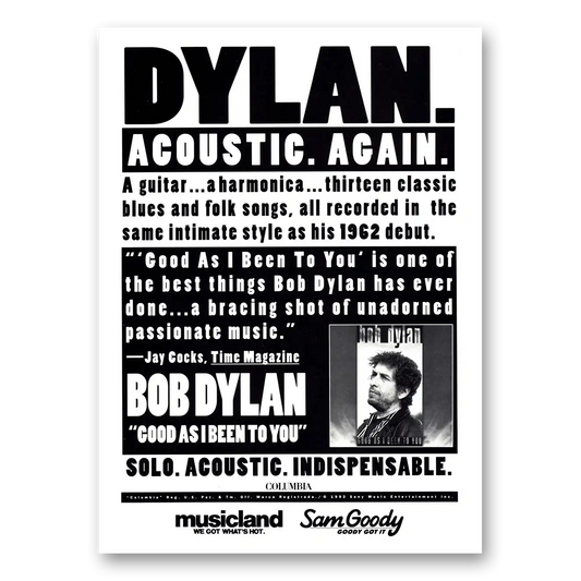 1992 Bob Dylan Promo Bob Dylan Acoustic Again Vintage Magazine Print Ad