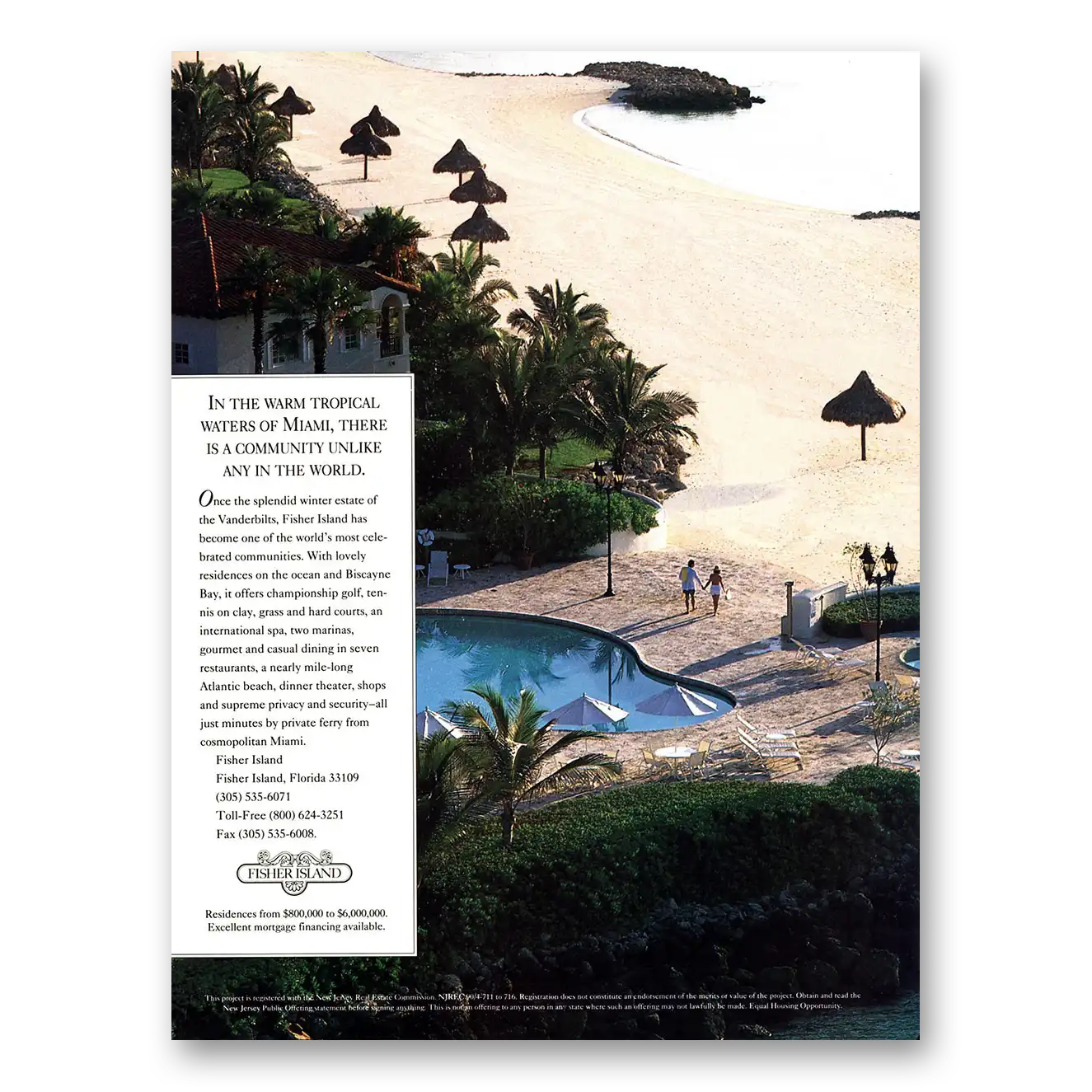 1992 Fisher Island Warm Tropical Waters of Miami Vintage Magazine Print Ad