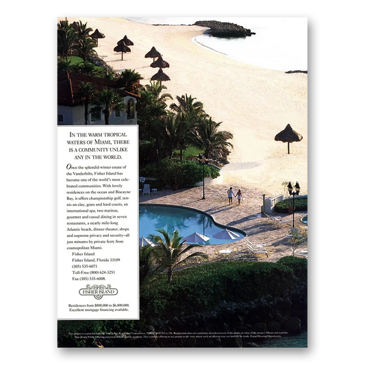 1992 Fisher Island Warm Tropical Waters of Miami Vintage Magazine Print Ad