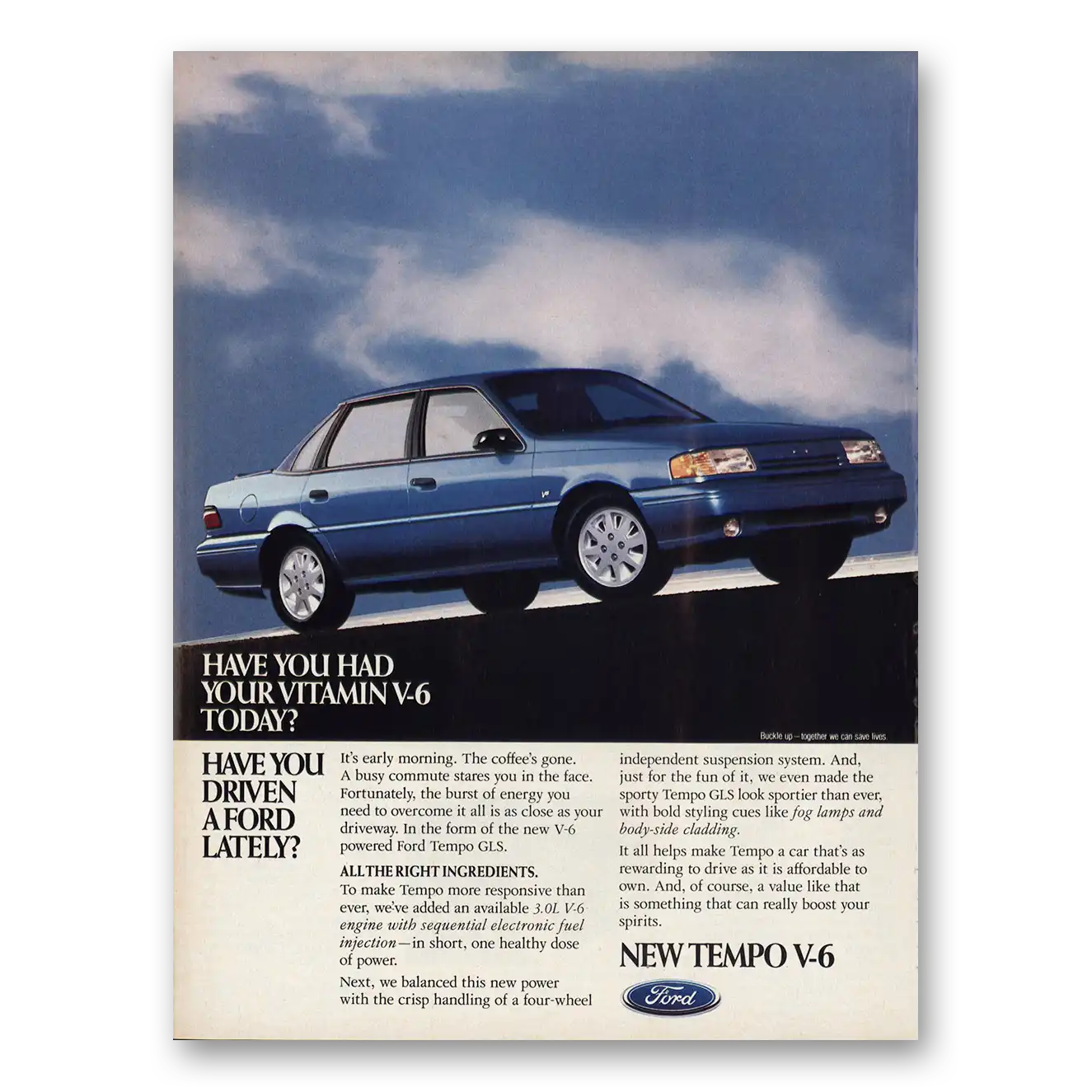 1991 Ford Tempo Have You Had Vitamin V6 Today Vintage Magazine Print Ad