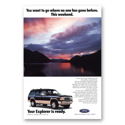 1992 Ford Explorer You Want to Go Where No One Has Gone Before Vintage Magazine Print Ad