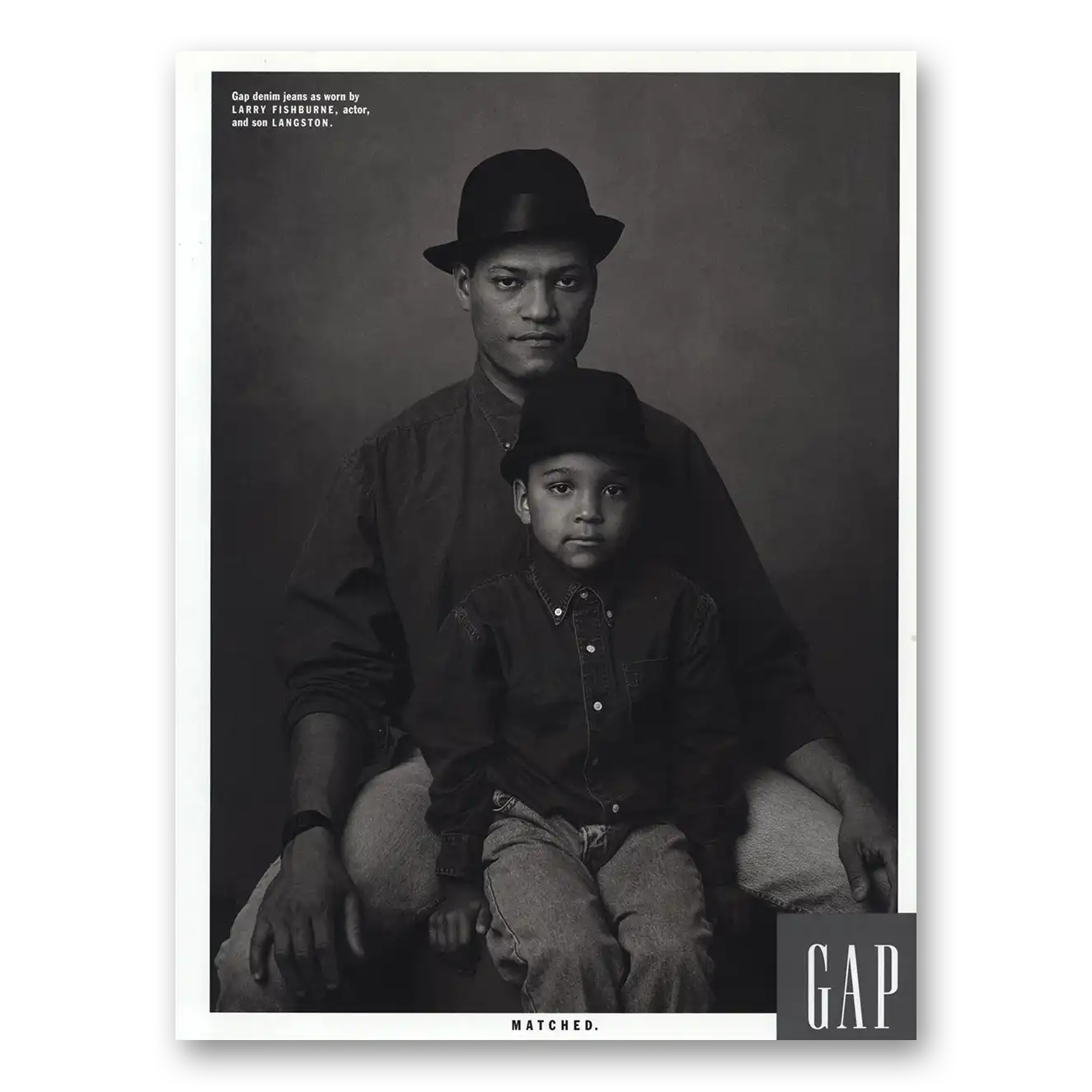 1992 Gap Jeans Larry Fishburne and Son Langston Vintage Magazine Print Ad