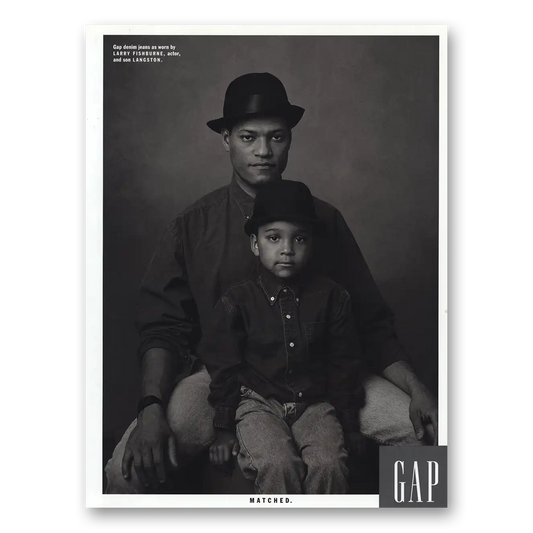 1992 Gap Jeans Larry Fishburne and Son Langston Vintage Magazine Print Ad