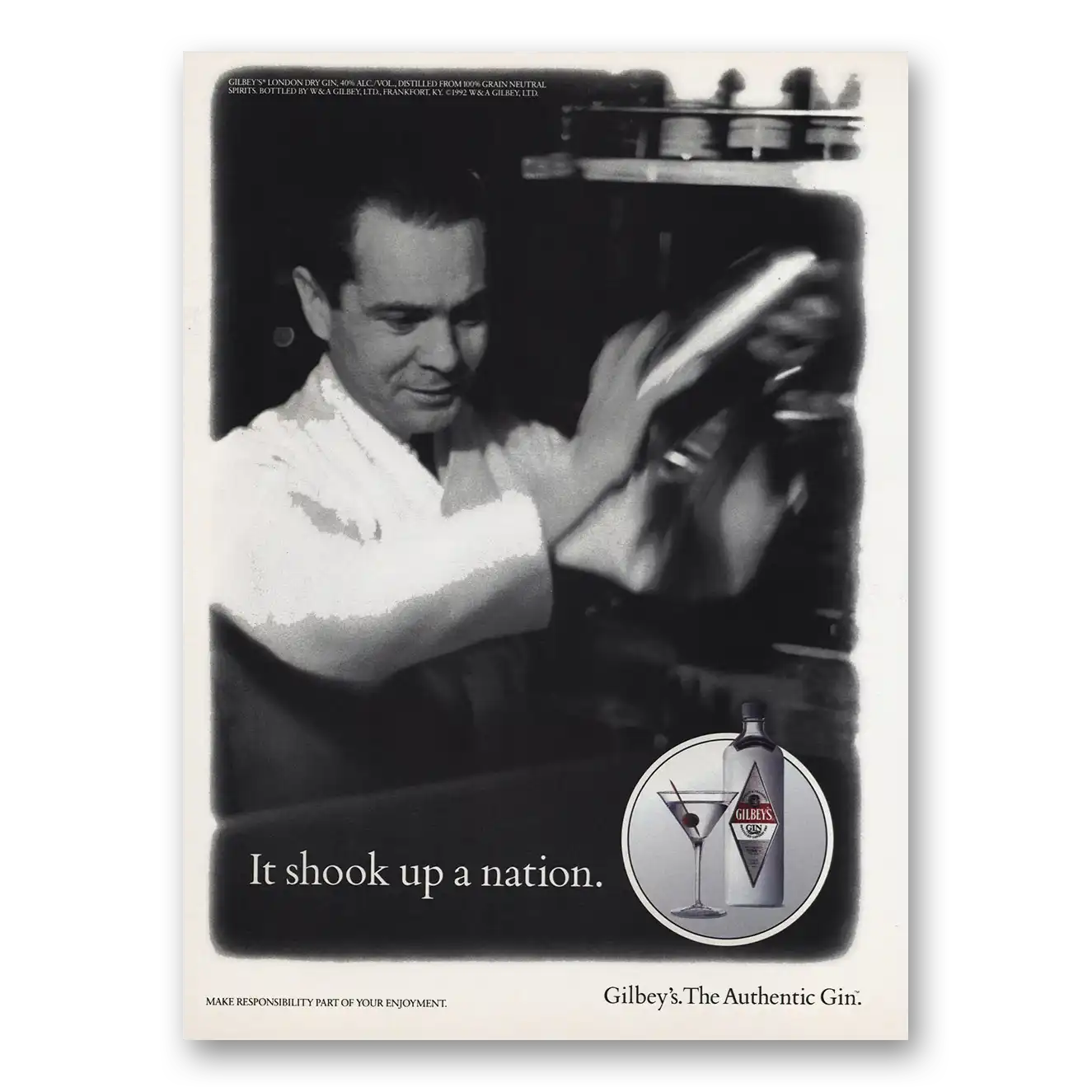 1992 Gilbeys Gin Shook Up a Nation Vintage Magazine Print Ad