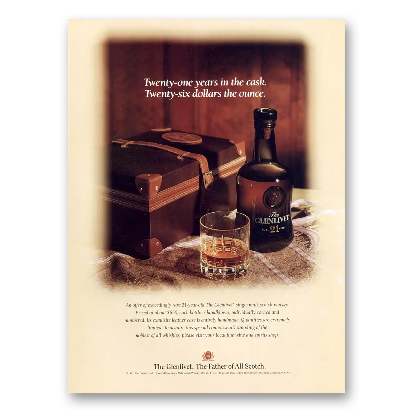 1992 Glenlivet Twenty One Years In the Cask Vintage Magazine Print Ad