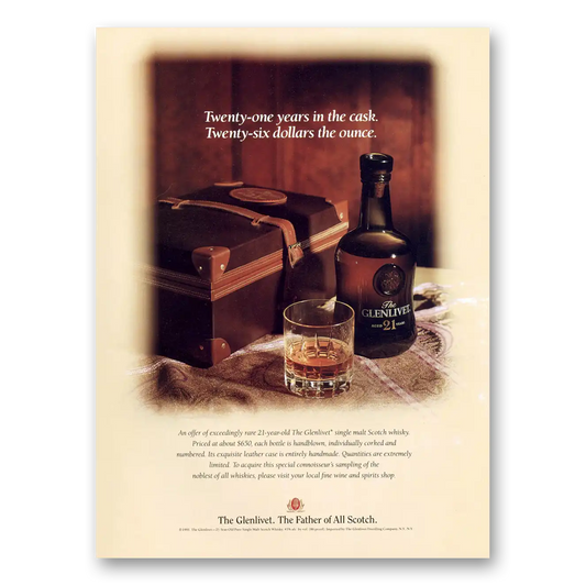 1992 Glenlivet Twenty One Years In the Cask Vintage Magazine Print Ad