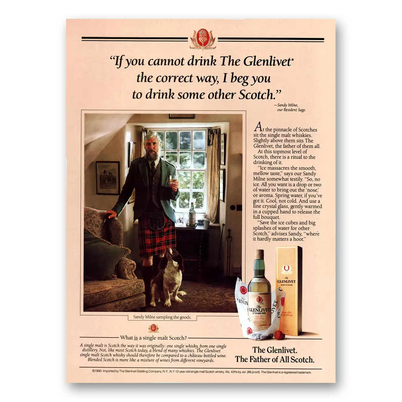 1992 Glenlivet You Cannot Drink Correct Way Vintage Magazine Print Ad