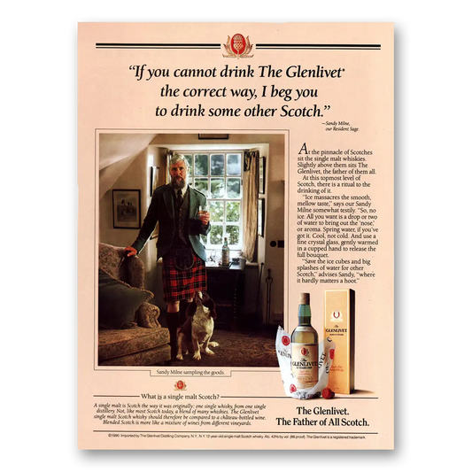 1992 Glenlivet You Cannot Drink Correct Way Vintage Magazine Print Ad