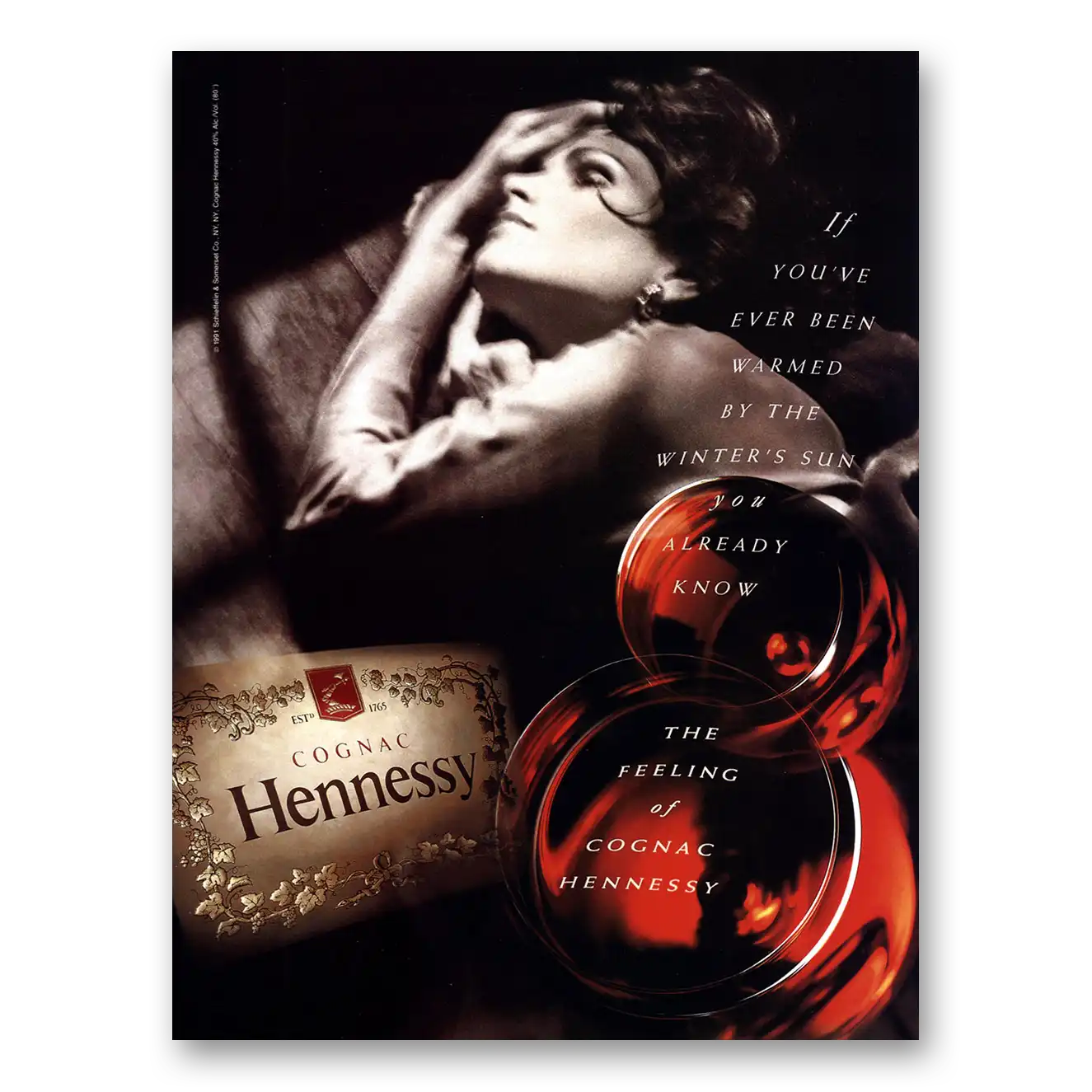 1992 Hennessy Cognac Warmed By the Winters Sun Vintage Magazine Print Ad