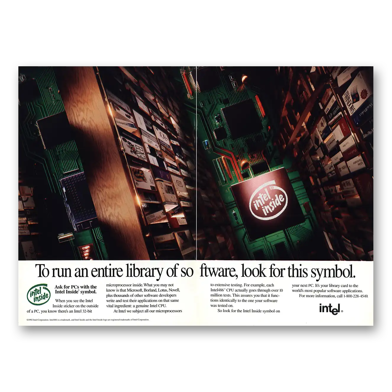 1992 Intel Run an Entire Library Vintage Magazine Print Ad