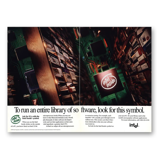 1992 Intel Run an Entire Library Vintage Magazine Print Ad