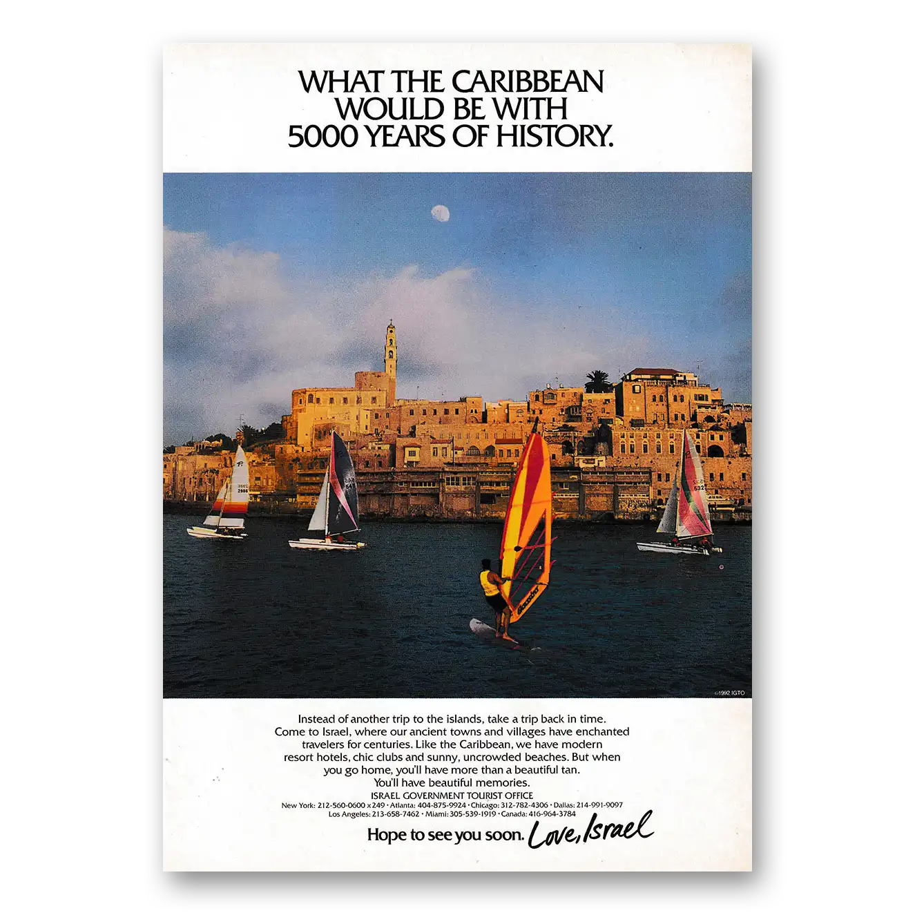 1992 Israel What the Caribbean Would Be With 5000 Years of History Vintage Magazine Print Ad