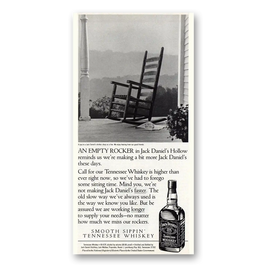 1992 Jack Daniels An Empty Rocker Vintage Magazine Print Ad