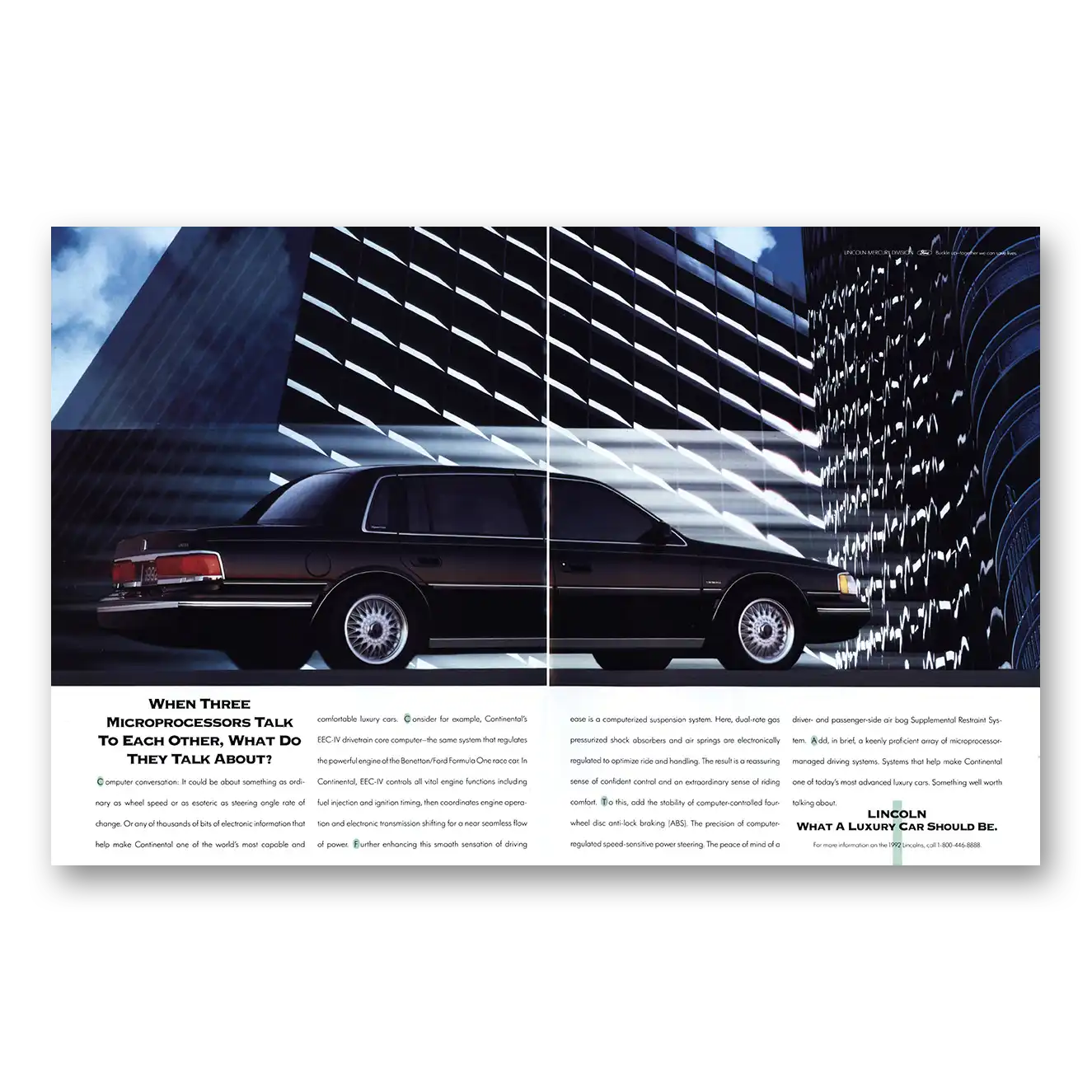 1992 Lincoln Continental When Three Microprocessors Talk Vintage Magazine Print Ad