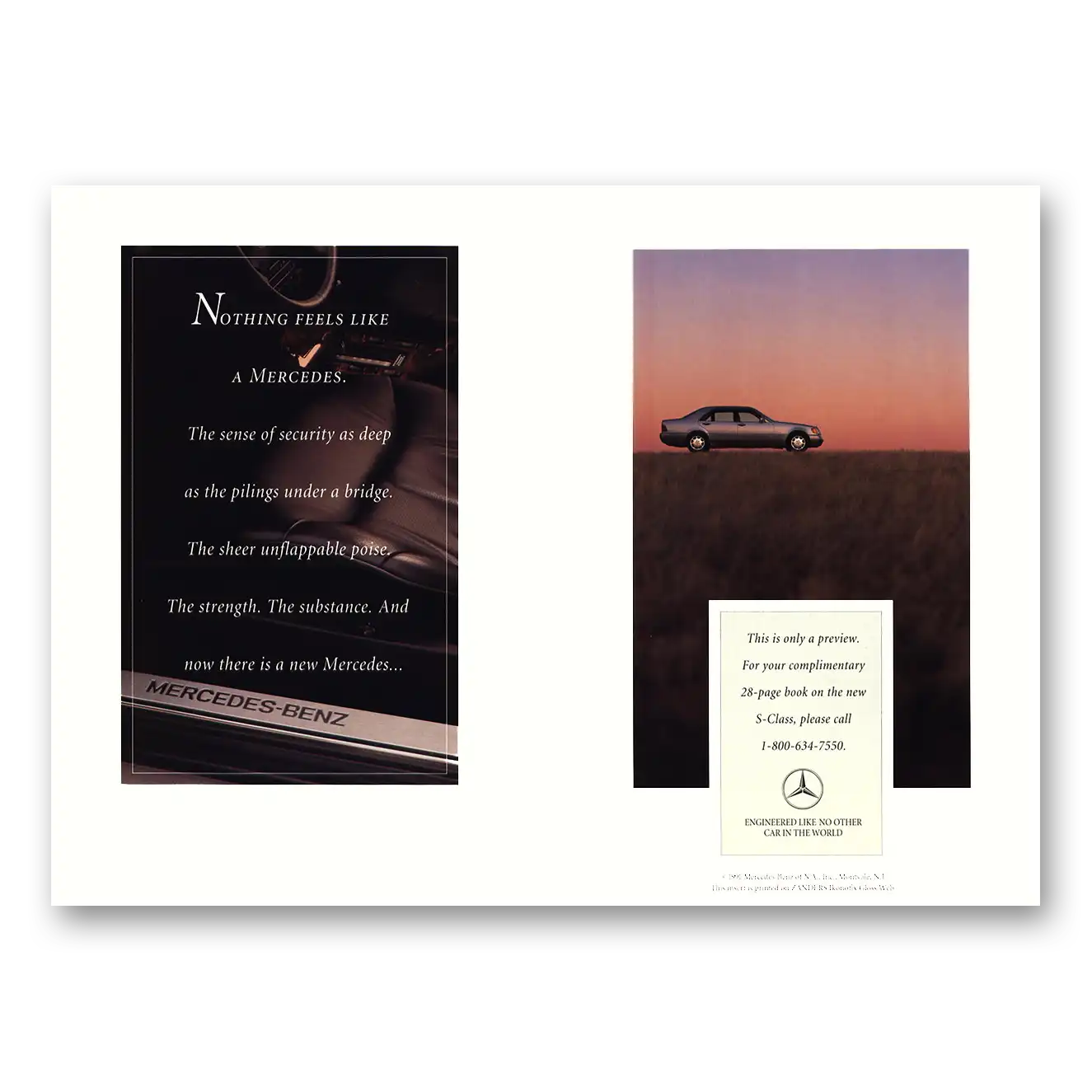 1992 Mercedes Benz Nothing Feels Like a Mercedes Vintage Magazine Print Ad