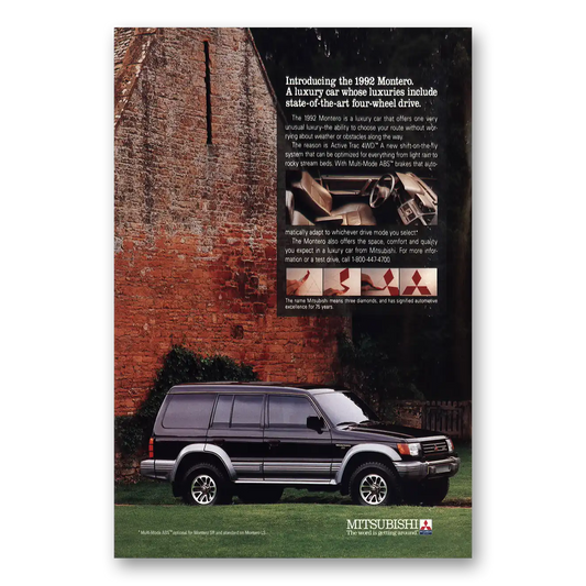 1992 Mitsubishi Montero Four Wheel Drive Vintage Magazine Print Ad