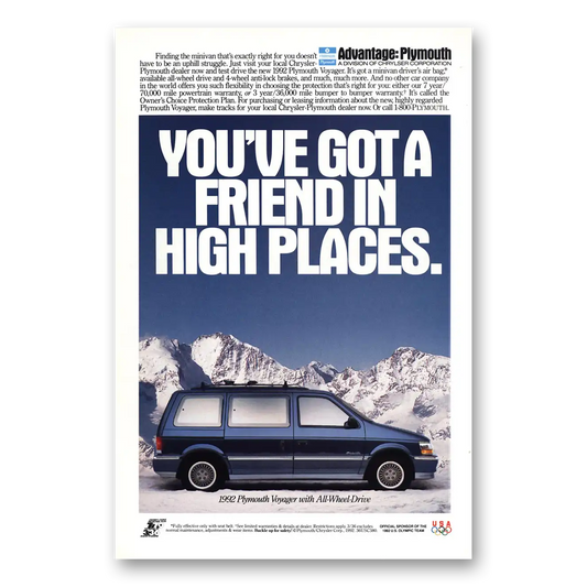 1992 Plymouth Voyager Got a Friend in High Places Vintage Magazine Print Ad