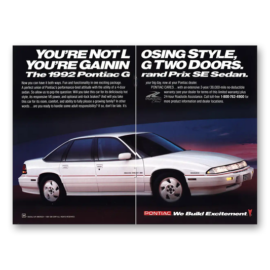 1992 Pontiac Grand Prix Not Losing Style Vintage Magazine Print Ad