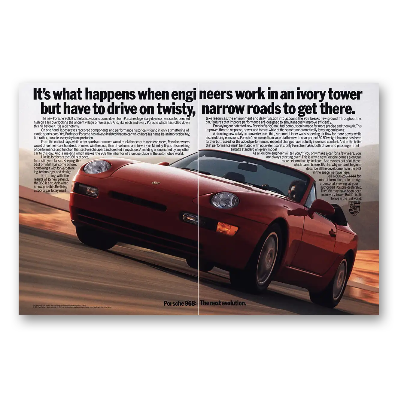 1992 Porsche 968 When Engineers Work In Ivory Towers Vintage Magazine Print Ad