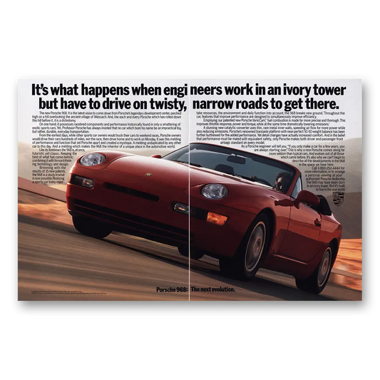 1992 Porsche 968 When Engineers Work In Ivory Towers Vintage Magazine Print Ad