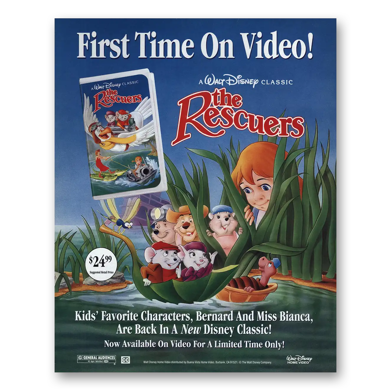 1992 The Rescuers Promo Walt Disney Classic Vintage Magazine Print Ad